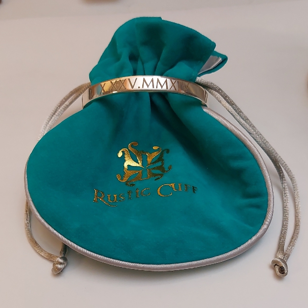 Rustic Cuff X.XXV.MMXIV 10.25.2014 Roman Numerals Cuff Bracelet With Pouch